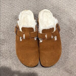 Birkenstock Brown Suede Mules with Plush Lining